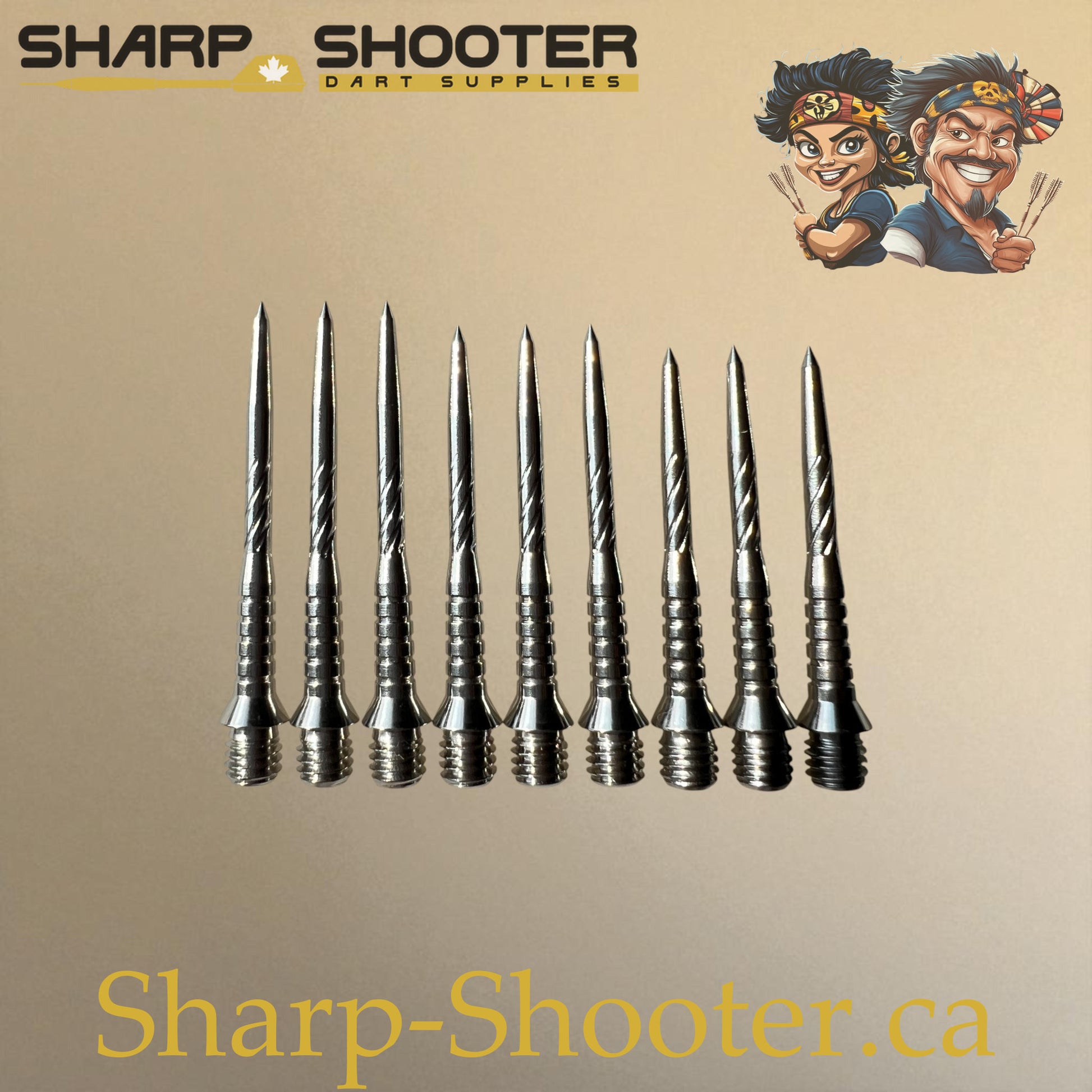 DP34 Steel Dart Tips – Silver & Black – Twisted Screw-Cut – 30/32/34 mm – 3 Pack – Sharp-Shooter.ca