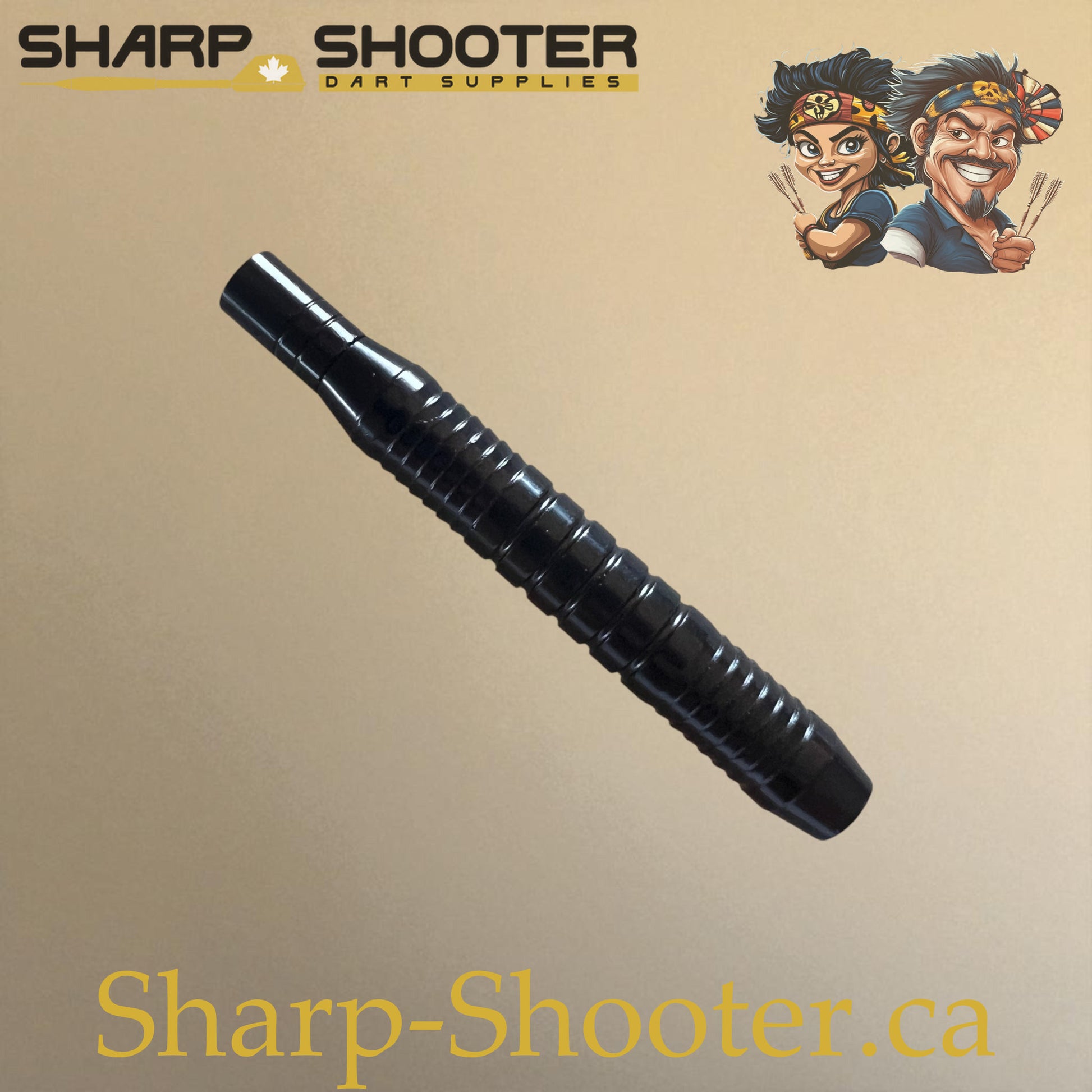 Black dart barrel fitted with matching black weight adjuster – Sharp-Shooter