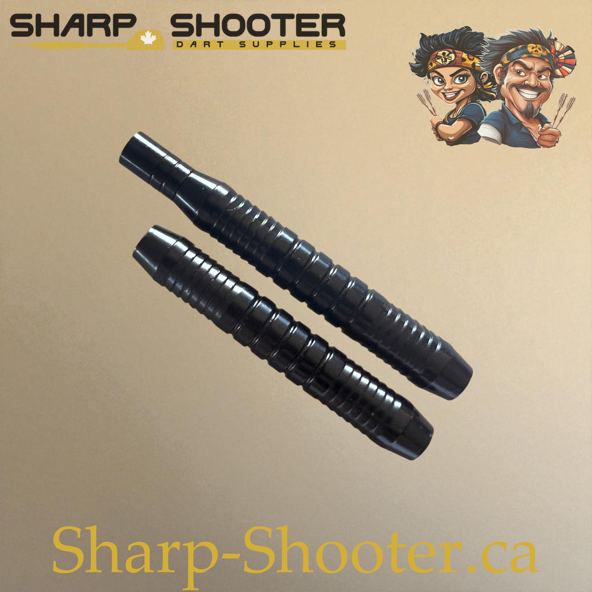 Black dart barrels – one standard, one with weight adjuster installed – Sharp-Shooter