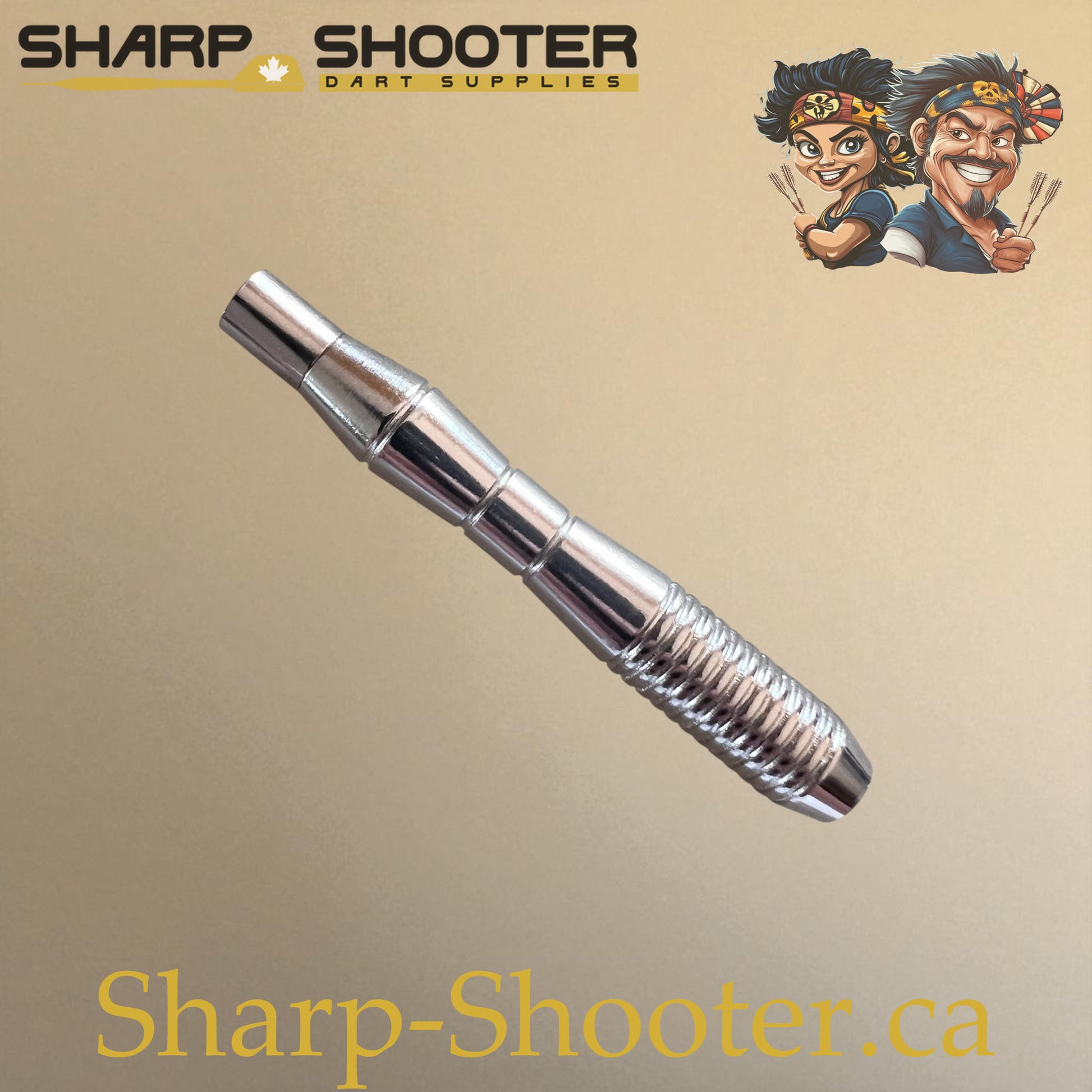 Silver dart barrel fitted with matching silver weight adjuster – Sharp-Shooter
