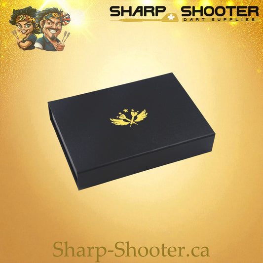 The Armory dart case DP-20 Black — luxury cardboard magnetic case holds 12 darts, Sharp-Shooter.ca