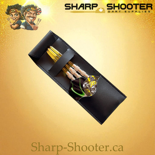 The Quickdraw dart case DP-18 Black — imitation leather etui holds 3 darts, Sharp-Shooter.ca