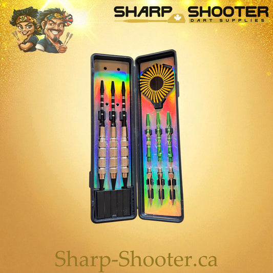 The Shell stocked dart case — DP-16 shown with darts inside, Sharp-Shooter.ca