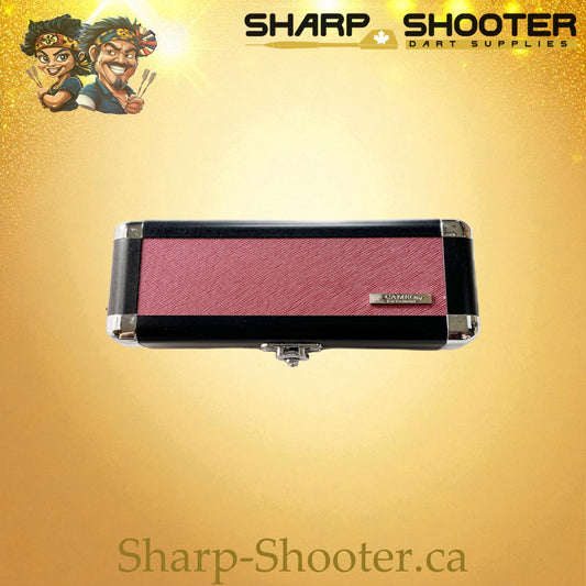 Red aluminum dart case with black interior – holds one full set of 3 darts
