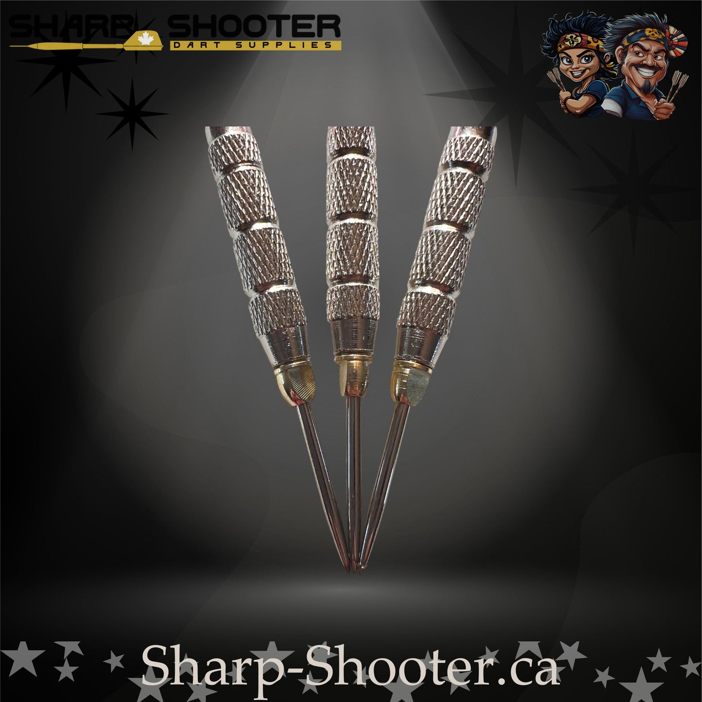 Fairytale steel tip dart set featuring pink floral flights, pink metallic shafts, and silver textured barrels.