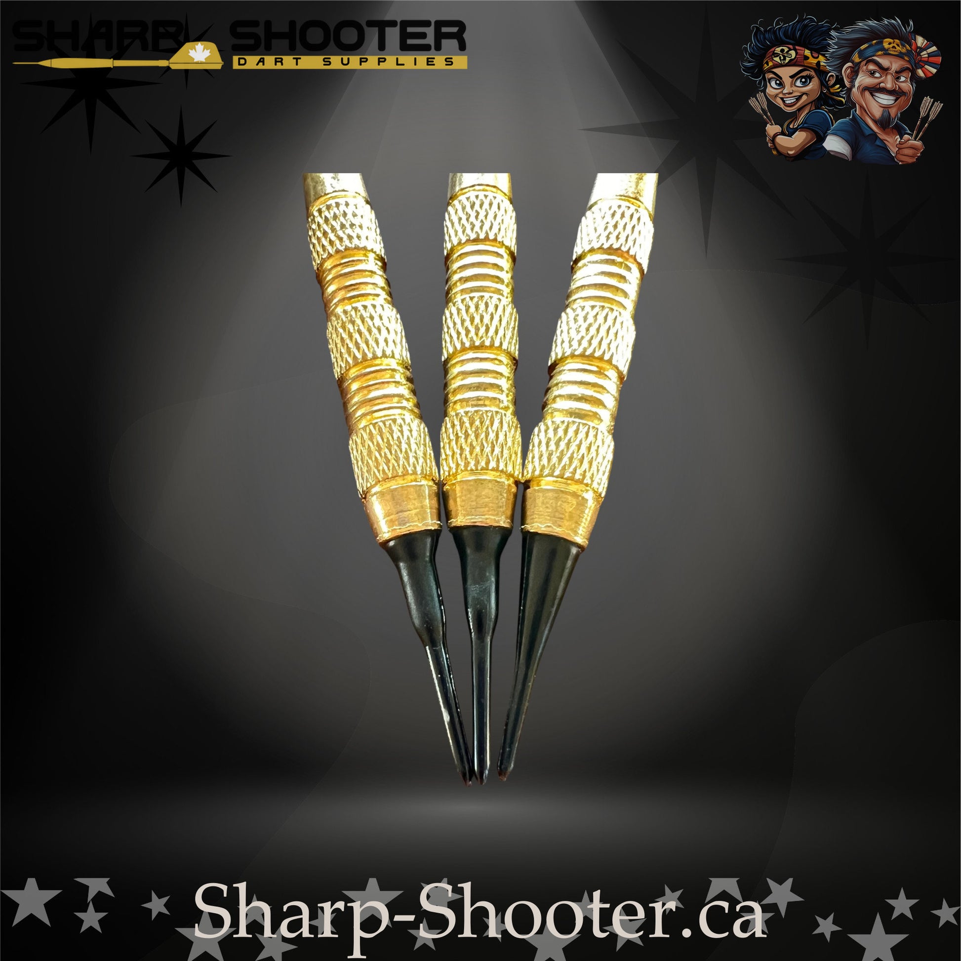 Grand Prix soft tip dart set with gold SD06 barrels, red shafts, soft tips, and red diamond flights – Sharp Shooter Dart Supplies