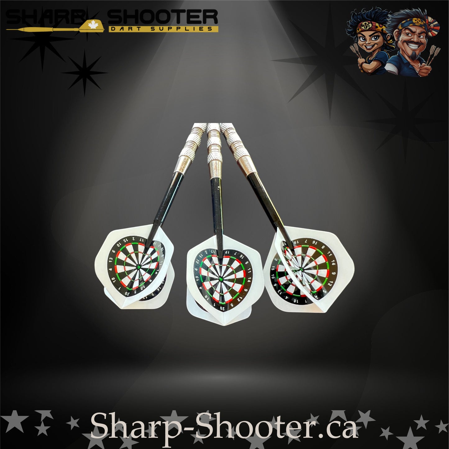 Happy Darts soft tip dart set with SD05 silver barrels, blue shafts, soft tips, and dartboard flights – Sharp Shooter Dart Supplies