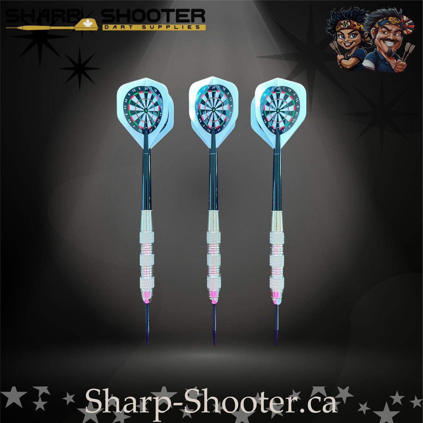 Happy Darts-S steel tip dart set with SD05 silver barrels, 29 mm slim steel tips, blue shafts, and dartboard flights – Sharp Shooter Dart Supplies