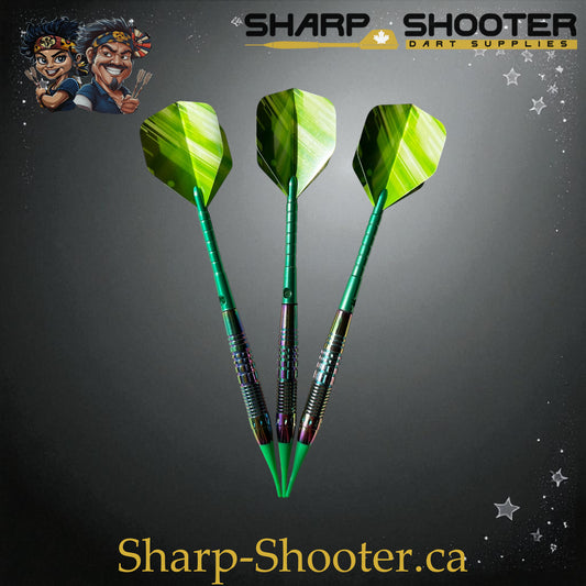 Sharpshooter Kryptonite Exclusive Soft Tip Dart Set SSD27 – 19.3g Oilslick copper Eclipse barrels with green Ghostline flights