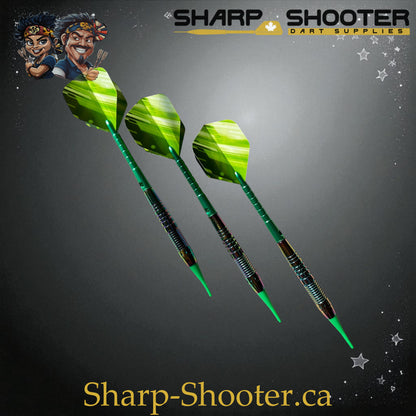 Sharpshooter Kryptonite Exclusive Soft Tip Dart Set SSD27 – 19.3g Oilslick copper Eclipse barrels with green Ghostline flights