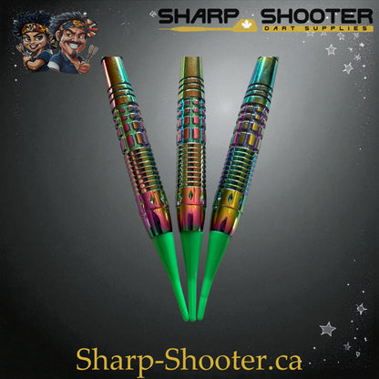Sharpshooter Kryptonite Exclusive Soft Tip Dart Set SSD27 – 19.3g Oilslick copper Eclipse barrels with green Ghostline flights