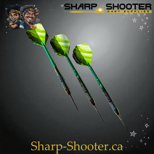 Sharpshooter Kryptonite Exclusive Steel Tip Dart Set SSD27-S – 20.8g Oilslick copper Eclipse barrels with green Ghostline flights