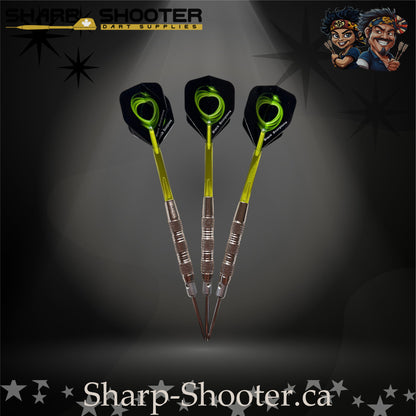Mojito-S steel tip dart set with SD01 barrels, 29 mm steel tips, green shafts, swirl flights – Sharp Shooter