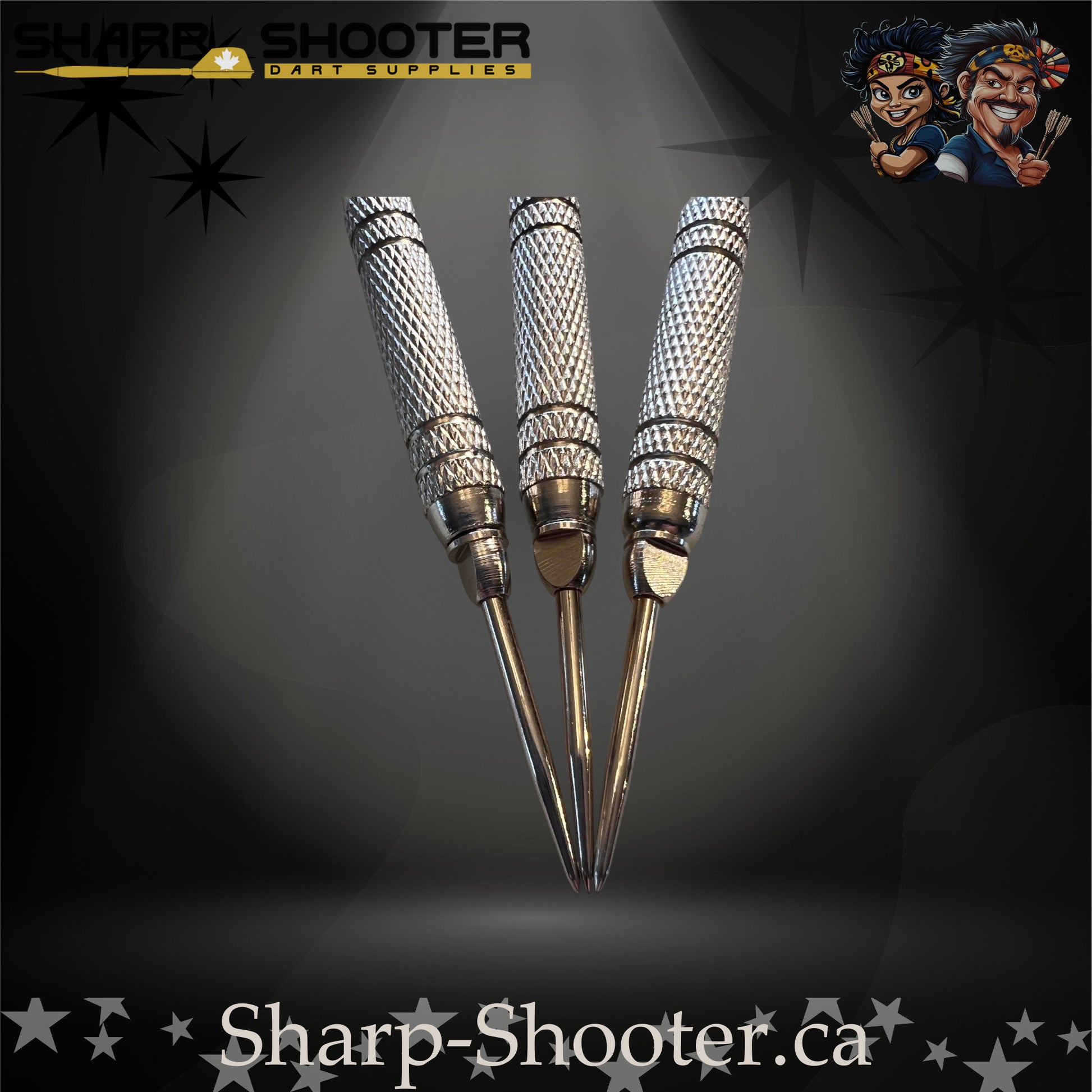 Oh Canada-S steel tip dart set with Equinox barrels, white shafts, and maple-leaf flights in Stash Box – Sharp Shooter Dart Supplies