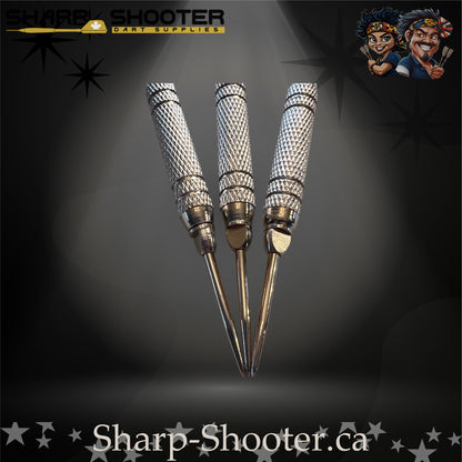 Oh Canada-S steel tip dart set with Equinox barrels, white shafts, and maple-leaf flights in Stash Box – Sharp Shooter Dart Supplies