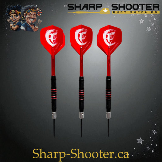 Sharpshooter Red Alert Fresh Series Steel Tip Dart Set SSD17-S – 19.0g black-and-red darts with shark flights