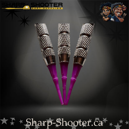 Royal Bones soft tip dart set with SD09 barrels, purple shafts, skull flights, Dominion Gift Case – Sharp Shooter Dart Supplies.