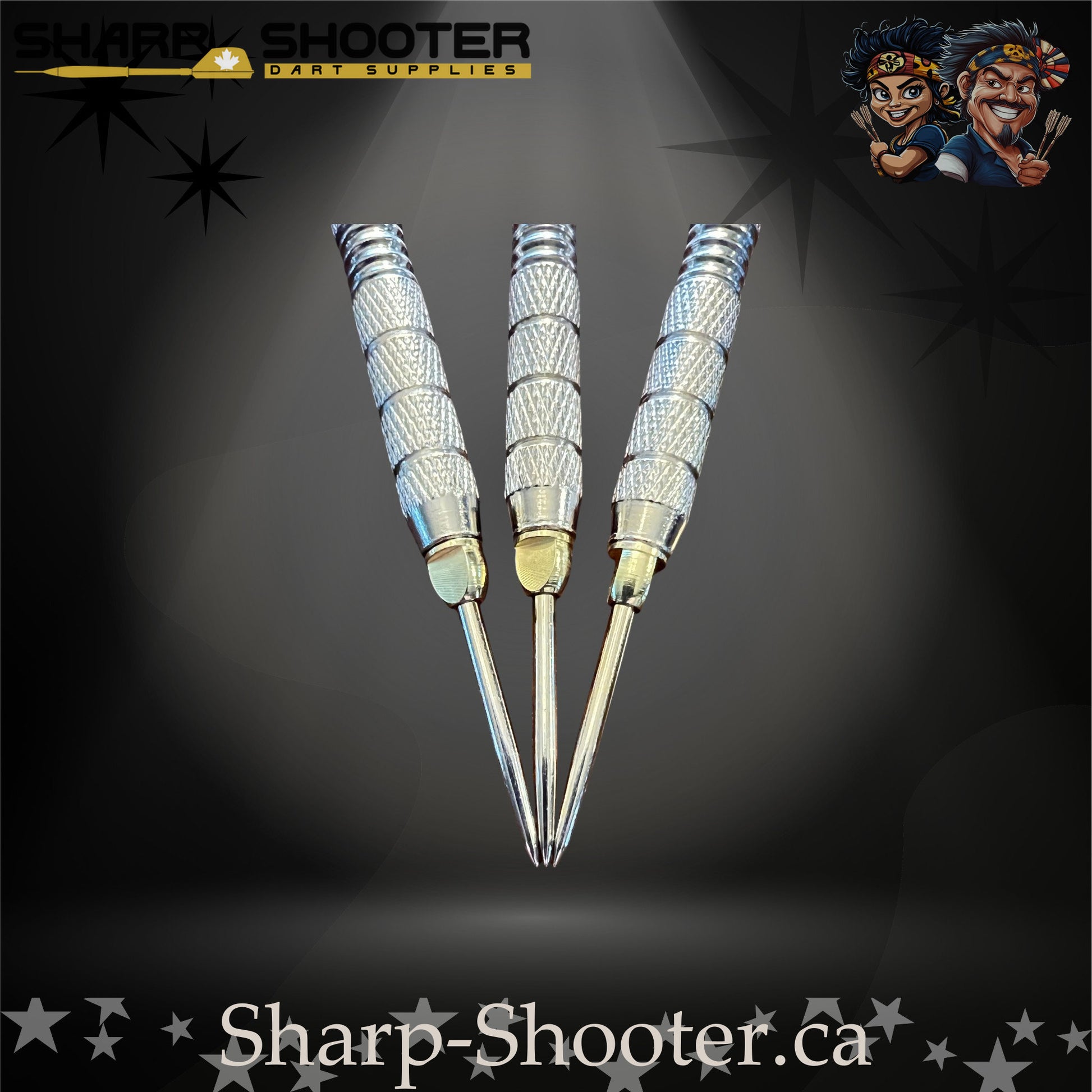 Sundance-S steel tip dart set with SD03 silver barrels, slim steel tips, yellow shafts, and butterfly flights – Sharp Shooter Dart Supplies