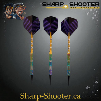 Sharpshooter Tsunami Exclusive Soft Tip Dart Set SSD09 – 17.4g tungsten Excalibur barrel with rainbow-gold finish and Dominion Gift Case
