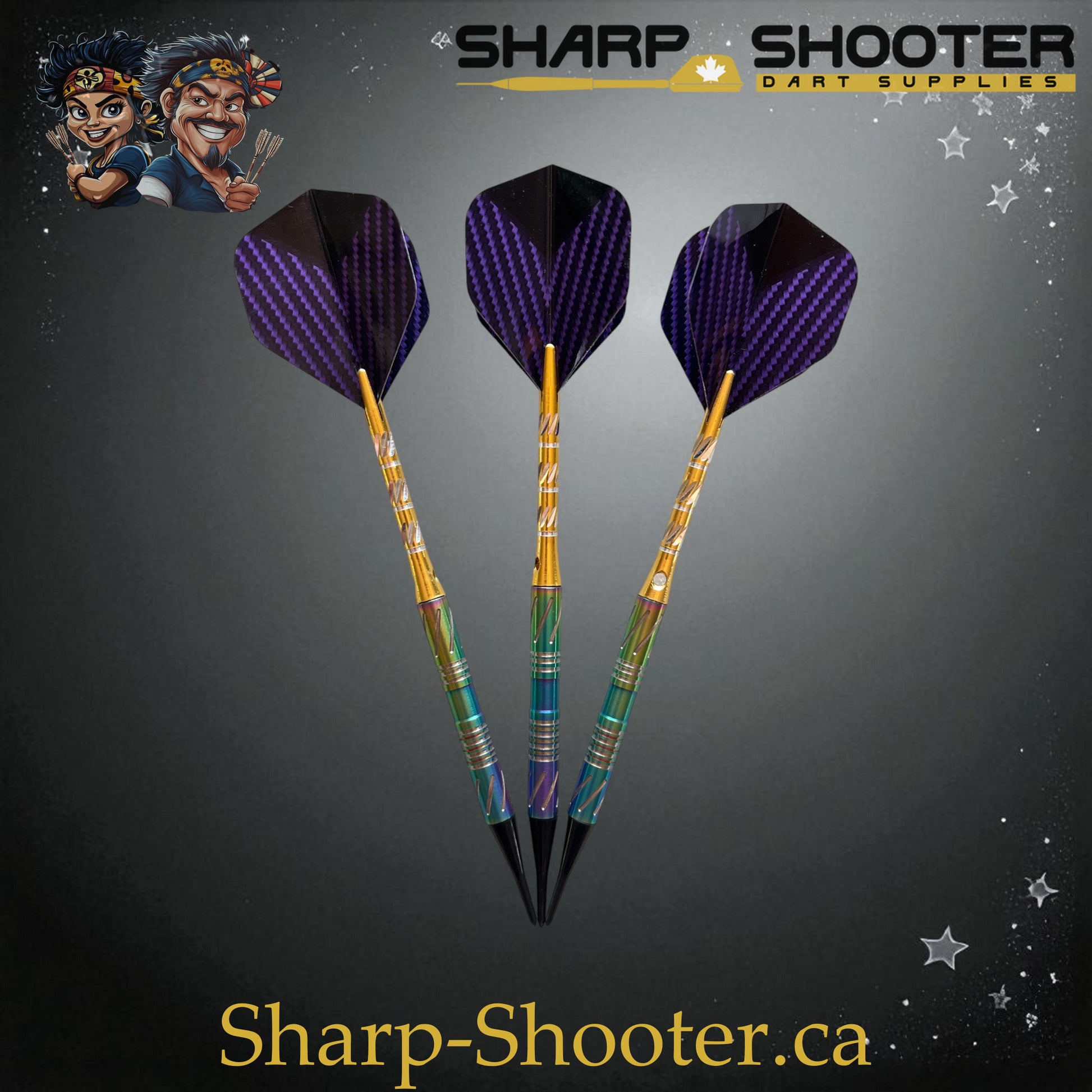 Sharpshooter Tsunami Exclusive Soft Tip Dart Set SSD09 – 17.4g tungsten Excalibur barrel with rainbow-gold finish and Dominion Gift Case