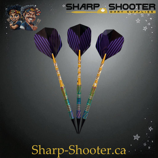 Sharpshooter Tsunami Exclusive Soft Tip Dart Set SSD09 – 17.4g tungsten Excalibur barrel with rainbow-gold finish and Dominion Gift Case