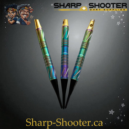 Sharpshooter Tsunami Exclusive Soft Tip Dart Set SSD09 – 17.4g tungsten Excalibur barrel with rainbow-gold finish and Dominion Gift Case