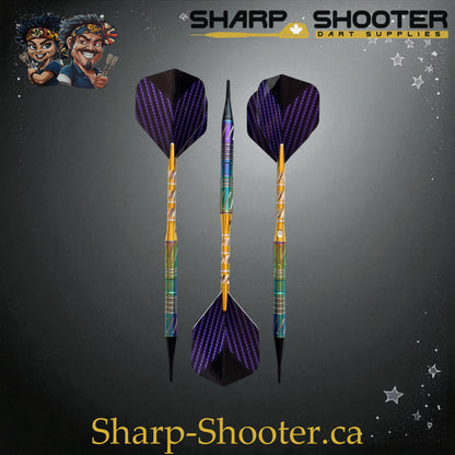 Sharpshooter Tsunami Exclusive Soft Tip Dart Set SSD09 – 17.4g tungsten Excalibur barrel with rainbow-gold finish and Dominion Gift Case