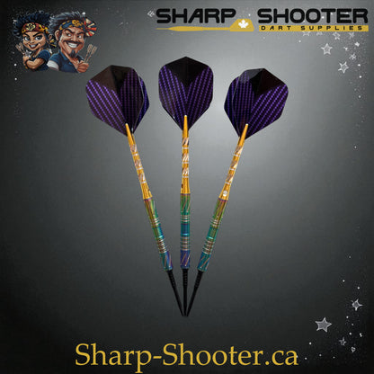 Sharpshooter Tsunami Exclusive Steel Tip Dart Set SSD09-S – 19.0g tungsten Excalibur barrel with rainbow-gold finish and Dominion Gift Case