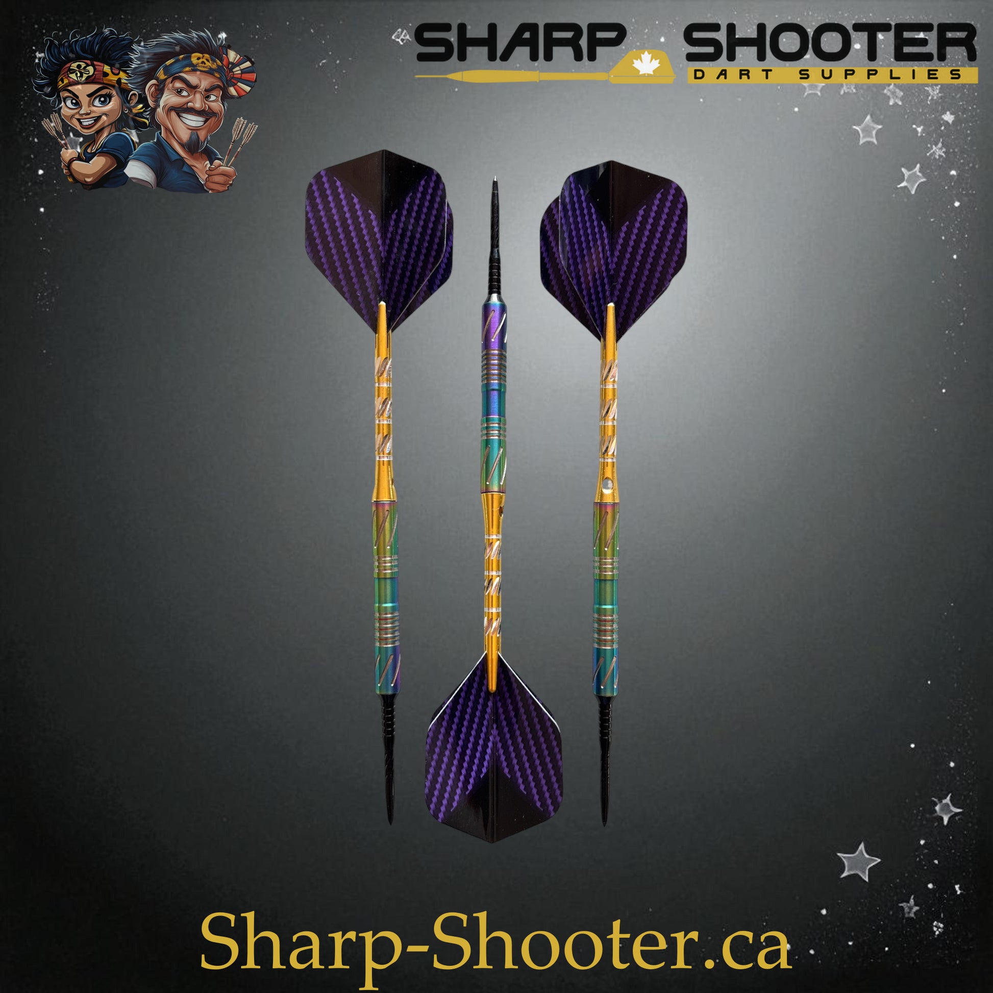 Sharpshooter Tsunami Exclusive Steel Tip Dart Set SSD09-S – 19.0g tungsten Excalibur barrel with rainbow-gold finish and Dominion Gift Case