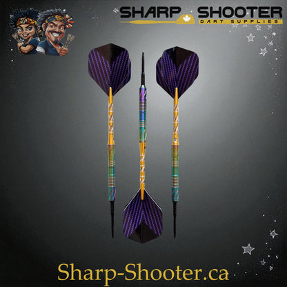 Sharpshooter Tsunami Exclusive Steel Tip Dart Set SSD09-S – 19.0g tungsten Excalibur barrel with rainbow-gold finish and Dominion Gift Case