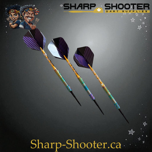 Sharpshooter Tsunami Exclusive Steel Tip Dart Set SSD09-S – 19.0g tungsten Excalibur barrel with rainbow-gold finish and Dominion Gift Case